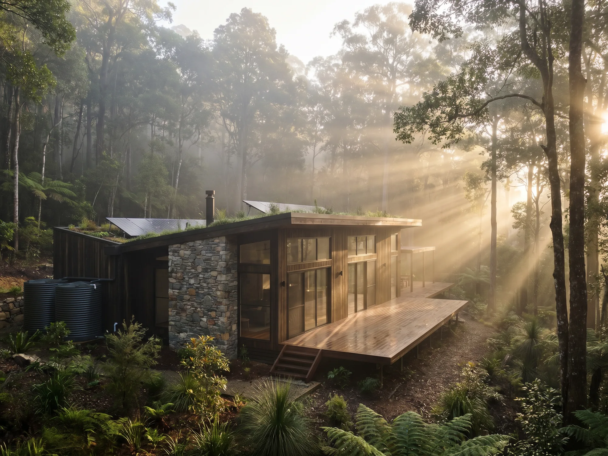 Off-grid hinterland home in mist